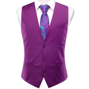 Purple Solid Silk Men's Single Vest Waistcoat