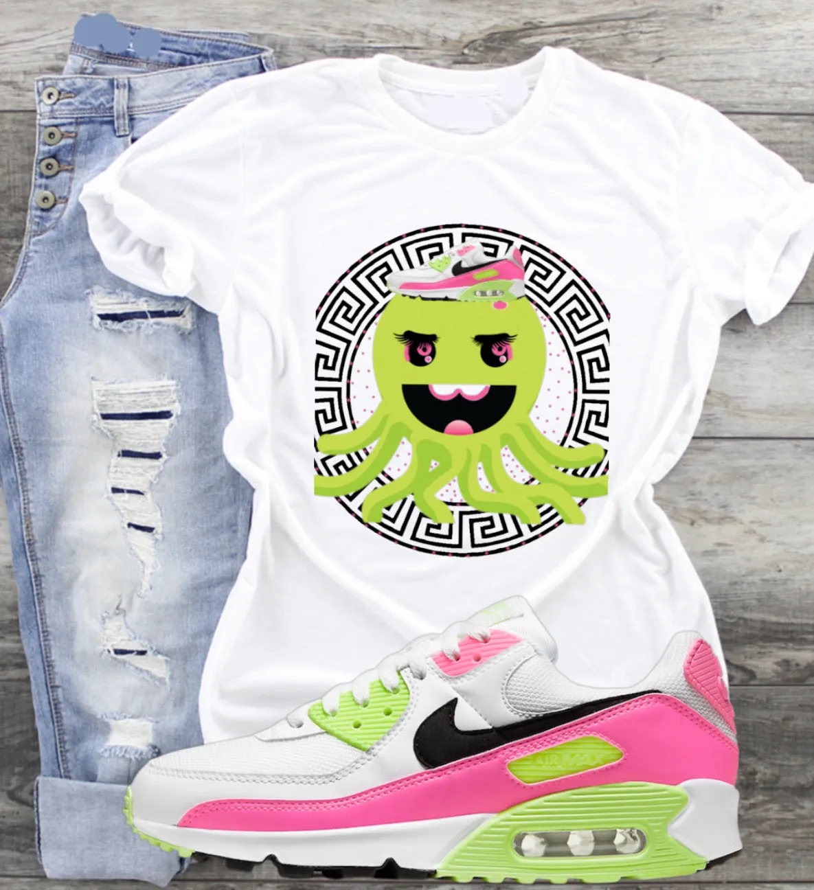 "Ghost Green Octopus" T-shirt to Match Air Max 90 White/Black/Pink Blast/Ghost Green