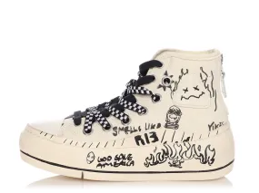 R13 White Graffiti Double Grommet Kurt High Top Sneakers