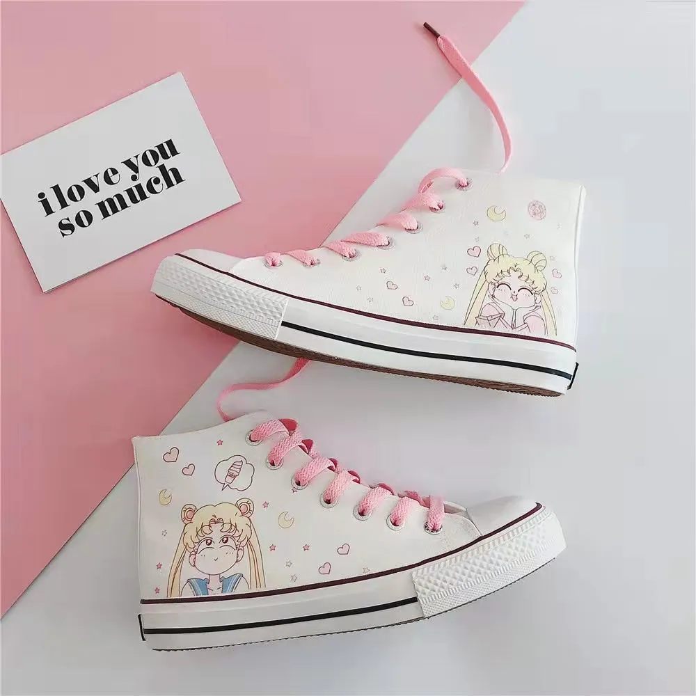 Sailor Moon Inspired Pink High-Top Canvas Sneakers