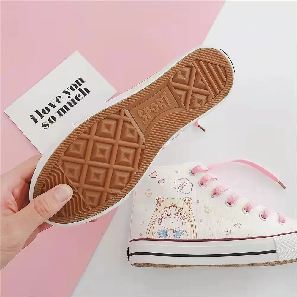 Sailor Moon Inspired Pink High-Top Canvas Sneakers