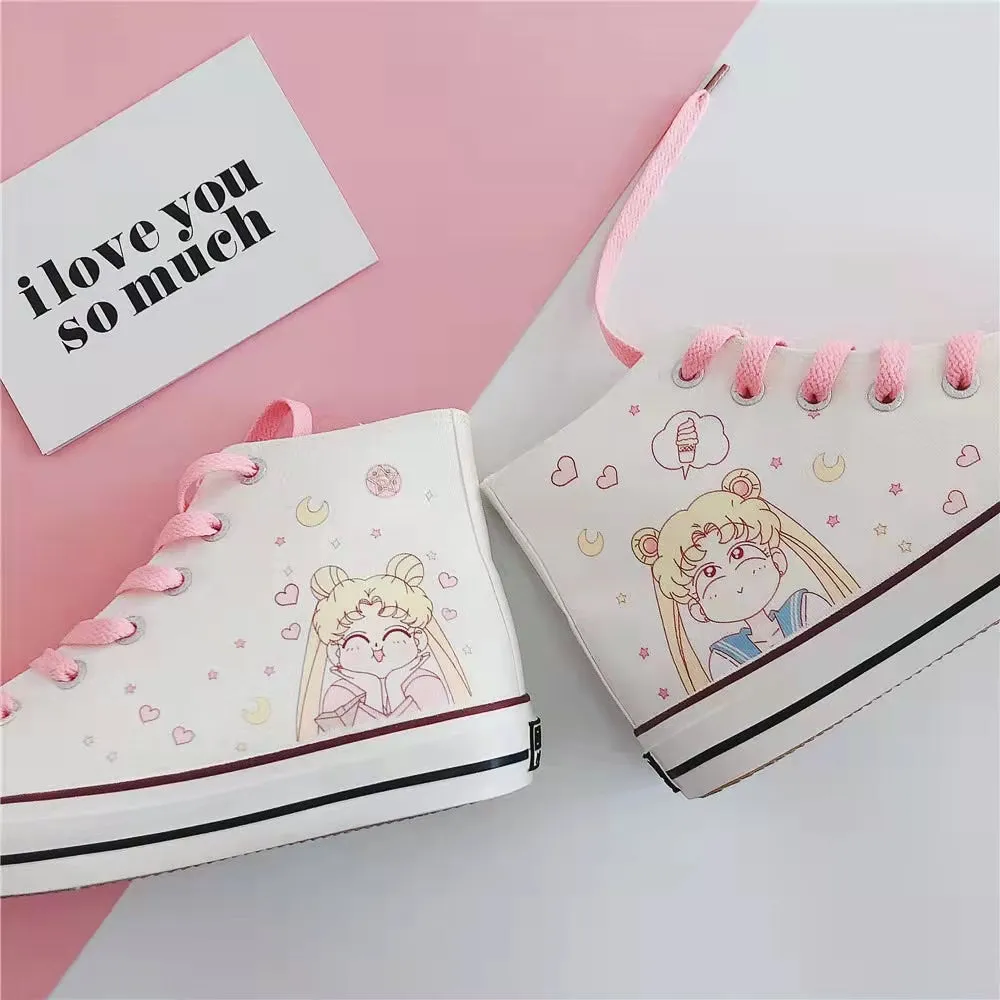 Sailor Moon Inspired Pink High-Top Canvas Sneakers