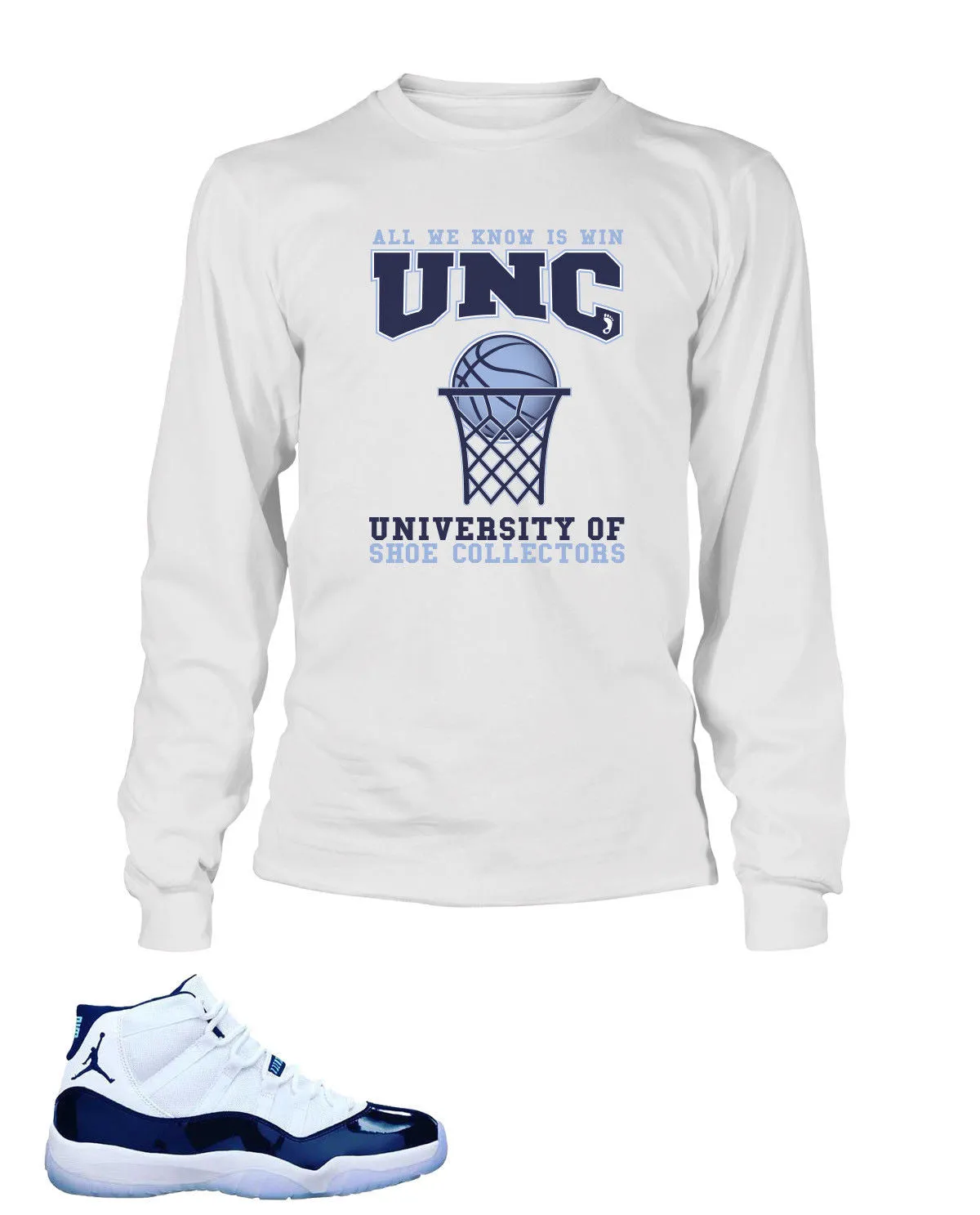 Shoe Collectors University Graphic T Shirt to Match Retro Air Jordan 11 UNC Shoe