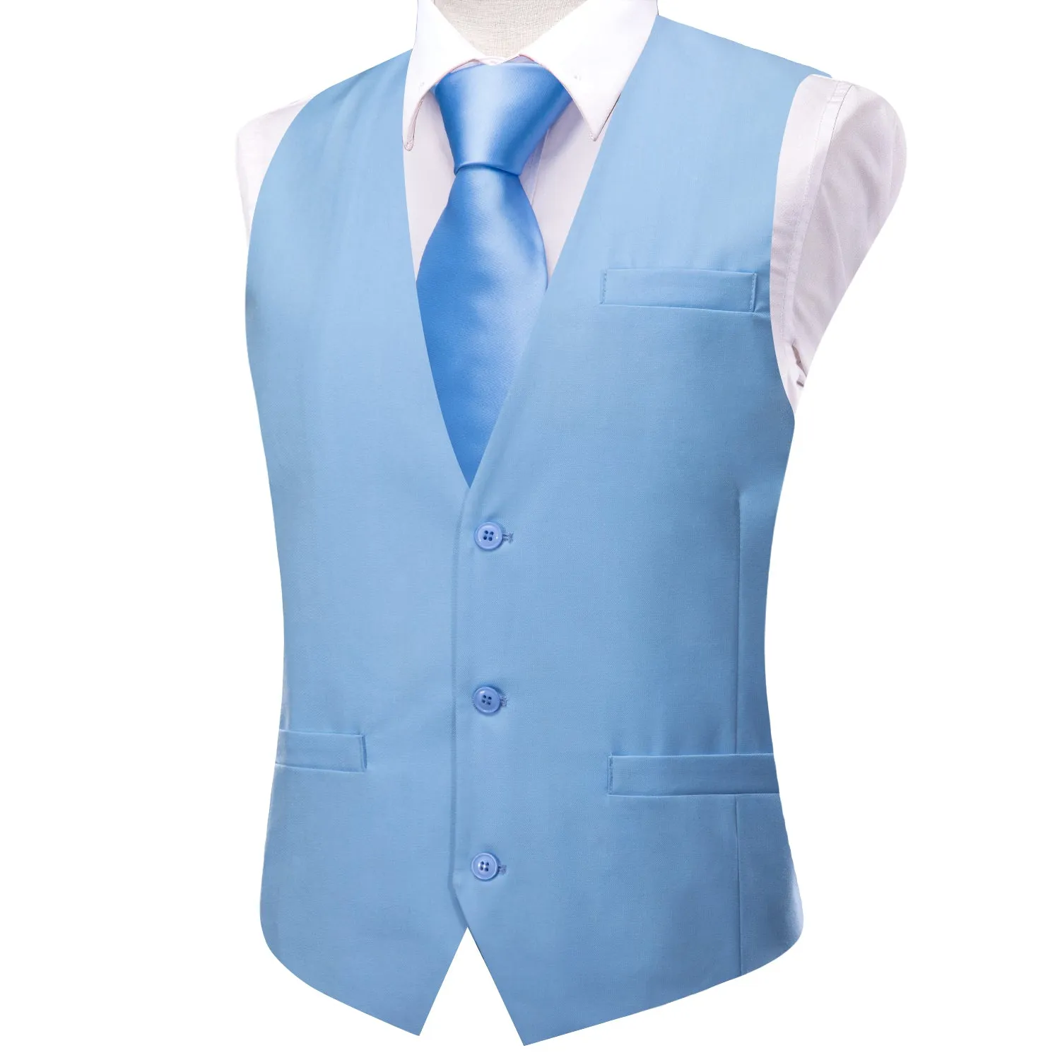 Sky Blue Solid Silk Style Men's Single Vest