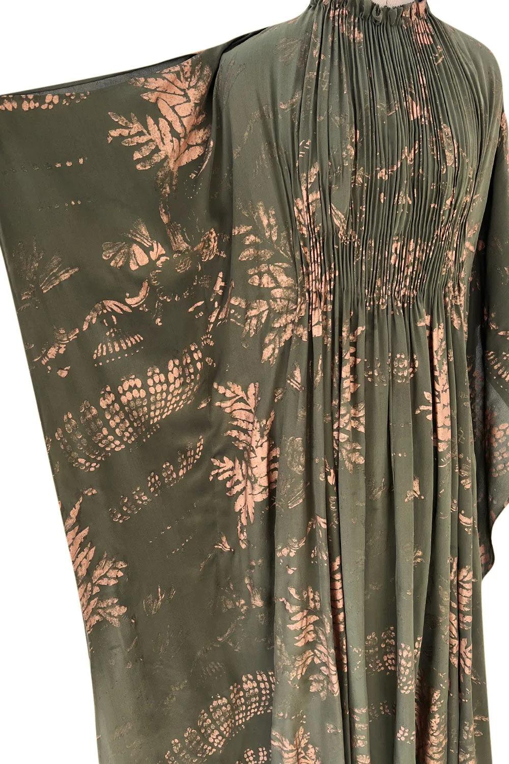 Stunning Spring 2016 Valentino Runway Muted Gold Painted Green Silk Caftan Dress