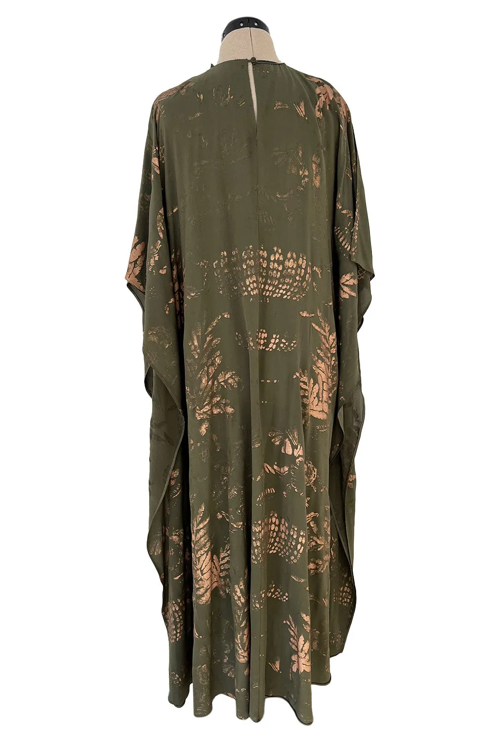 Stunning Spring 2016 Valentino Runway Muted Gold Painted Green Silk Caftan Dress