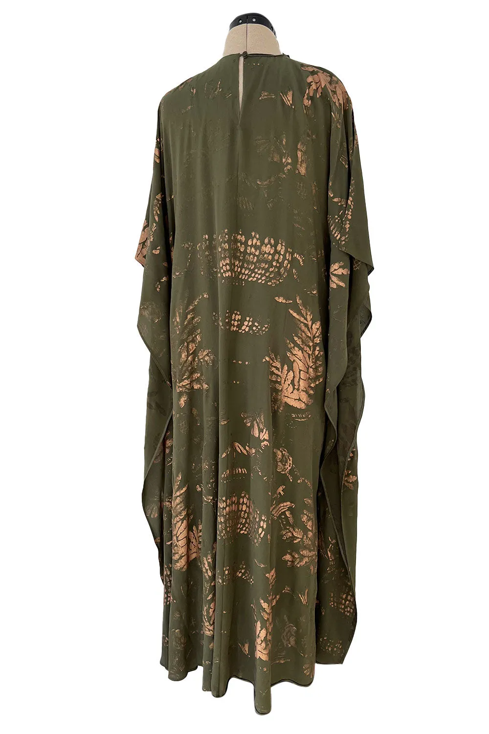 Stunning Spring 2016 Valentino Runway Muted Gold Painted Green Silk Caftan Dress