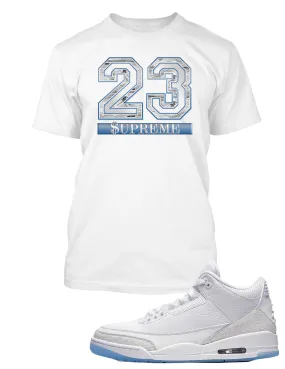 Supreme 23 Graphic T Shirt to Match Air Jordan 3 Pure White Shoe