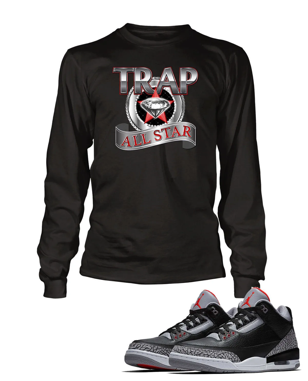 Trap All Star Graphic T Shirt to Match Retro Air Jordan 3 Black Cement Shoe