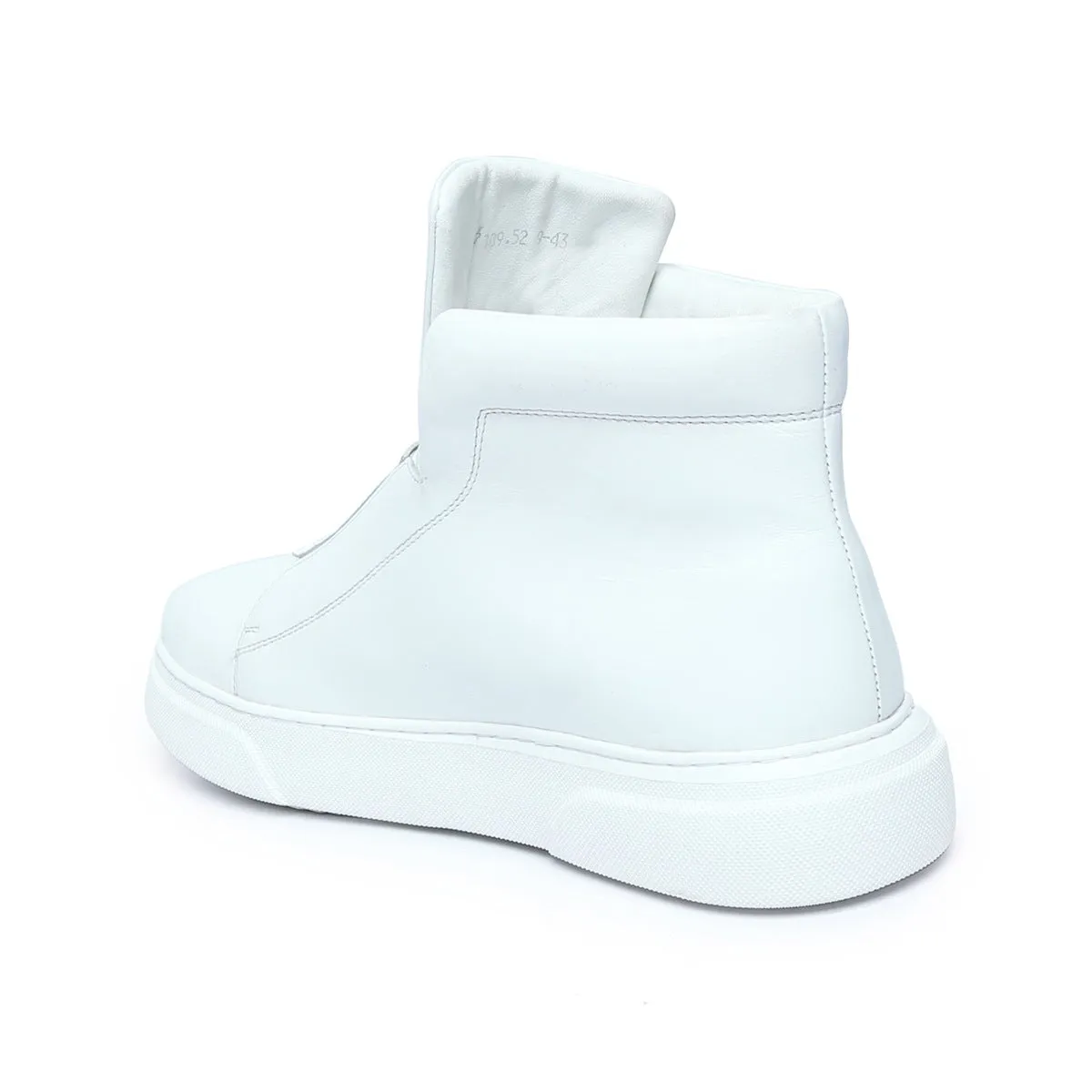 White Leather Mid-Top Sneakers in Stretchable Closure by Brune & Bareskin