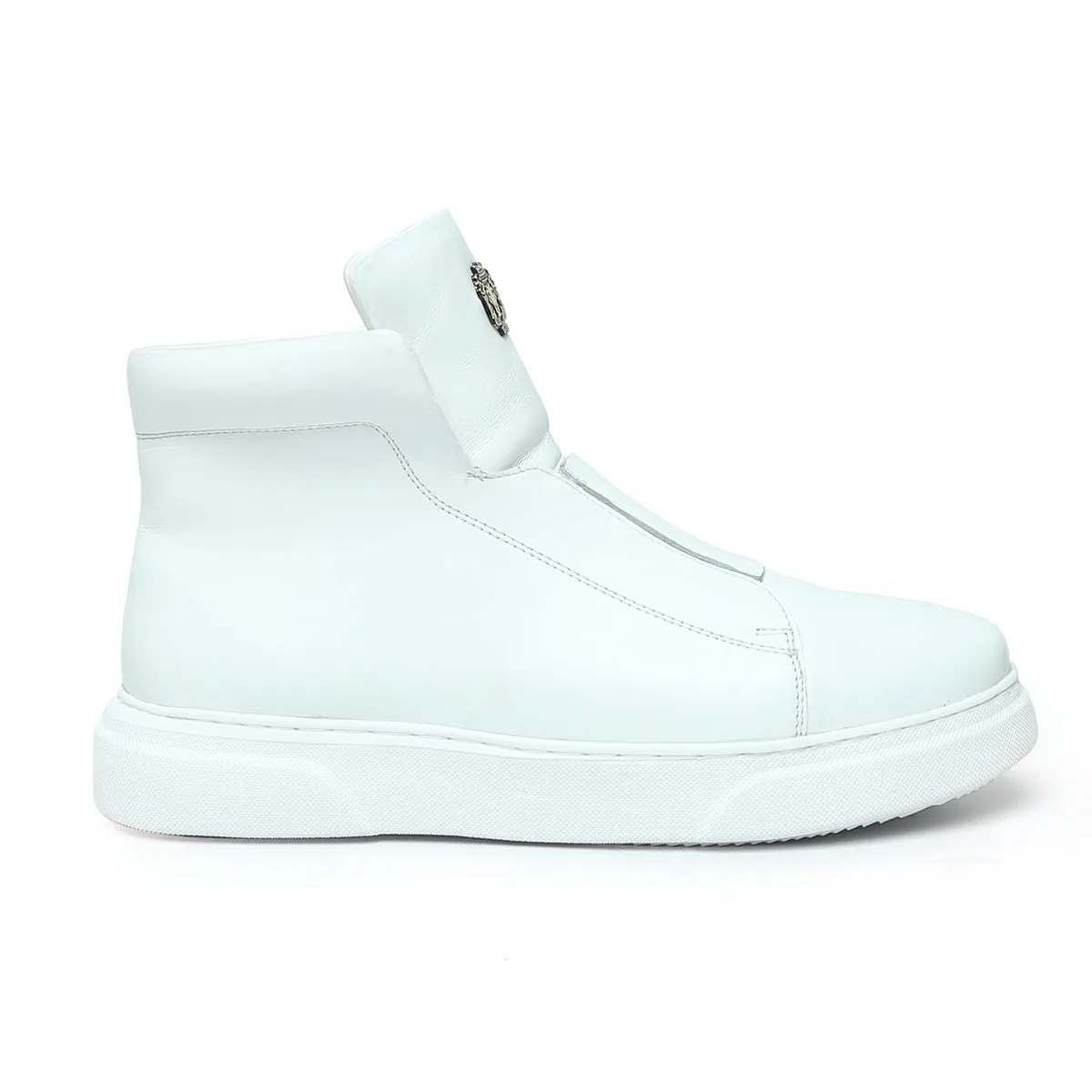 White Leather Mid-Top Sneakers in Stretchable Closure by Brune & Bareskin