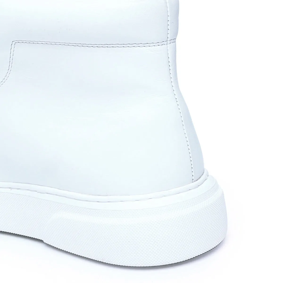 White Leather Mid-Top Sneakers in Stretchable Closure by Brune & Bareskin