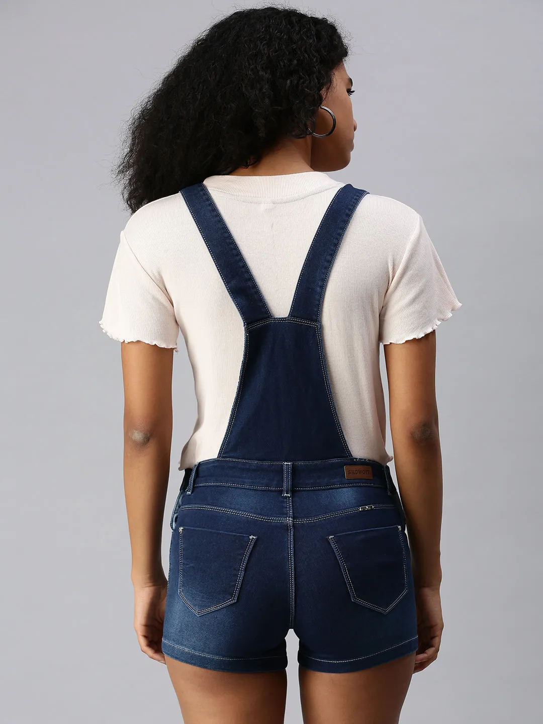 Women's Navy Blue Solid Dungarees