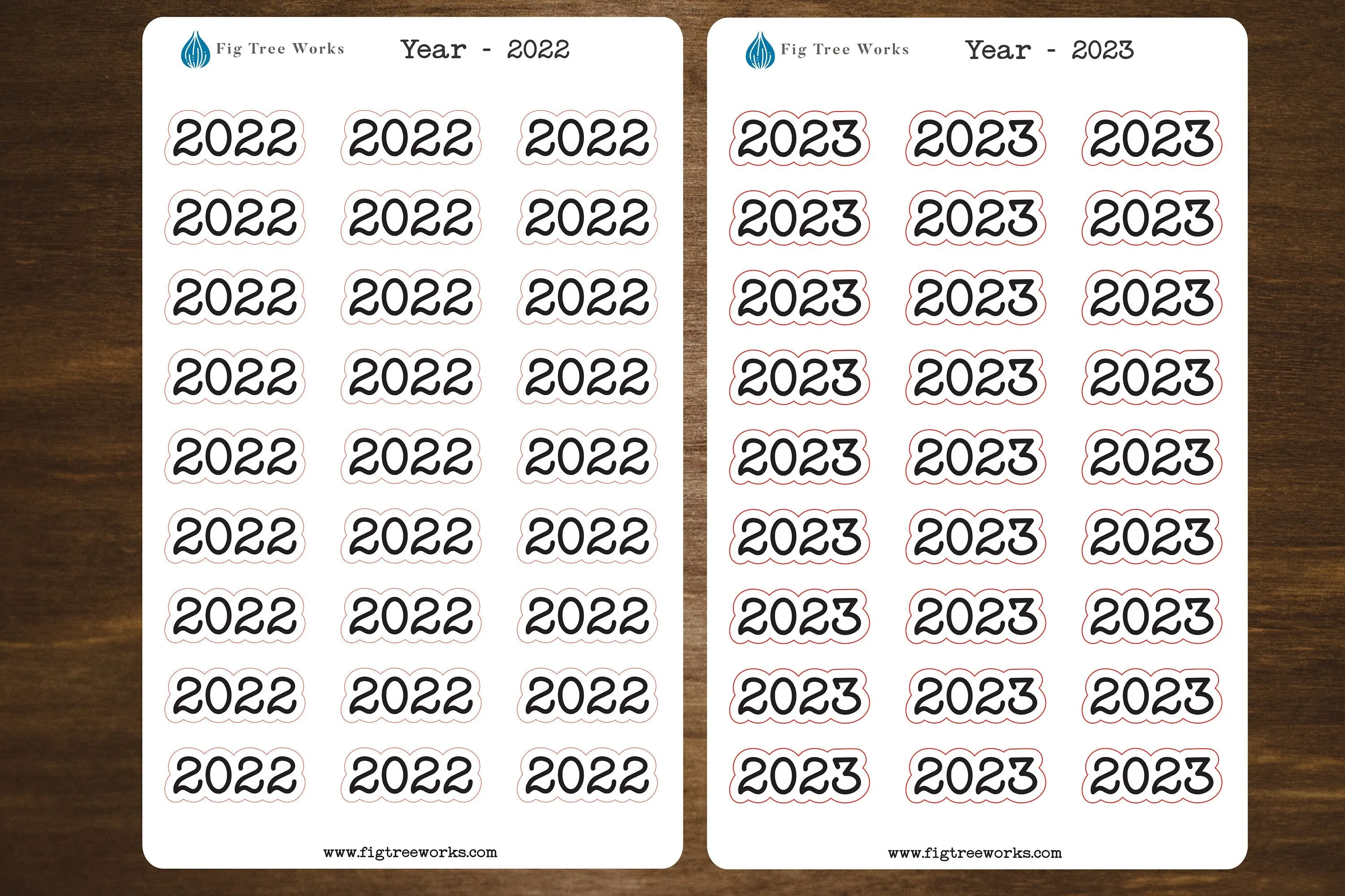 Year Header Planner Stickers  | 2023, 2024, or 2025 Sticker, Kiss Cut, Matte Finish | Style B